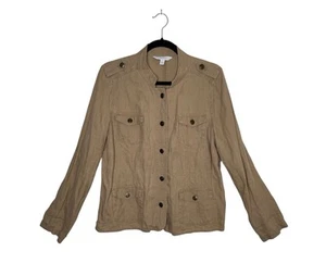 Relativity womens L linen tan brown military jacket minimalist Fisherman - Picture 1 of 6