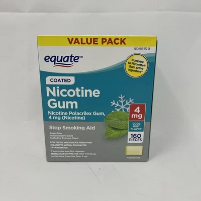 Equate Coated Nicotine Polacrilex Gum 4 Mg, Cool Mint Flavor, 160 Count 5/2027 - Image 1 of 4
