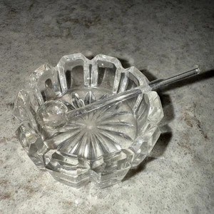 Salina vintage rotonda vetro aperta tuffo con cucchiaio taglio diamante 2” art deco - Foto 1 di 7