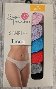Secret Treasures THONG Medium (8-10) Underwear 6pk Lace Pink Coral Black Gray - Picture 1 of 7