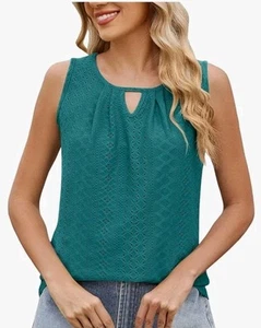 Damen Tank Tops ärmellos Schlüsselloch Rundhalsausschnitt elegant lässig Bluse Plissee Gr. S - Bild 1 von 3