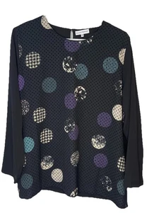 ‘Black Pepper’ Size 18 Long Sleeved Blouse-Poly Black With Circles Free Delivery - Bild 1 von 9