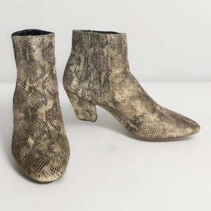 ASOS Boots Women's 8 Faux Snakeskin Ankle Boots Tan Black Slip 3" Chunky Heel - Picture 1 of 7