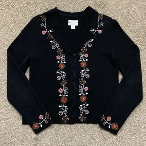 VTG Christopher Banks Sweater Womens Small Hand Embroidered Cardigan Y2K Cottage - Picture 1 of 11