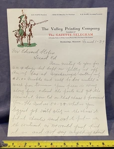 The Valley Printing Company 1 marzo 1939 lettera scritta corrispondenza - Foto 1 di 4