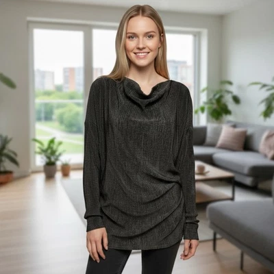 Top para mujer Express M negro acanalado acanalado capucha lateral cuello largo Slv túnica carrera Foto 1 de 4