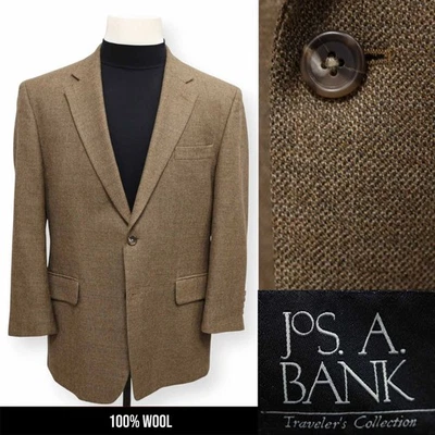 JOS A BANK mens solid brown 100% WOOL sport coat suit jacket blazer 42 S - Image 1 of 4