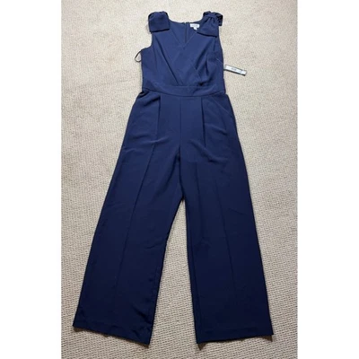 Tahari Jumpsuit Womens Size 12 Navy Straight Leg Bowtie Sleeveless Playsuit NEW - Image 1 of 4