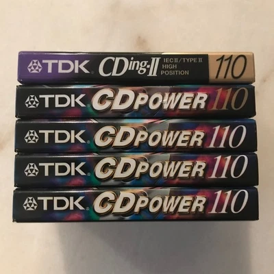 Лот из 5 ЗАПЕЧАТАННЫХ кассетных лент TDK CD POWER 110 с высоким смещением тип II - Изображение 1 из 3