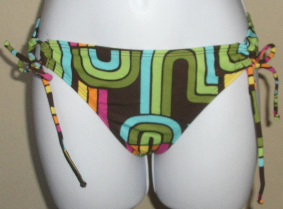 Nuevo ROXY Formas Geométricas en Blanco/Marrón Corbata Lateral Natación Bikini Parte Inferior, S, M, L Foto 1 de 1