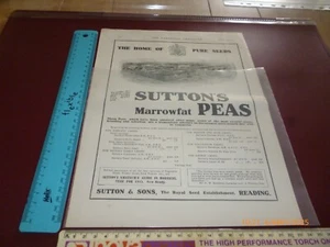 SUTTON & SONS HOME OF PURE SEEDS ROYAL MARROWFAT PEAS 1912/13 WERBUNG *LESEN* - Bild 1 von 7