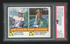 1984 Topps Stolen Base Leaders Signed Auto Rickey Henderson Tim Raines PSA 9