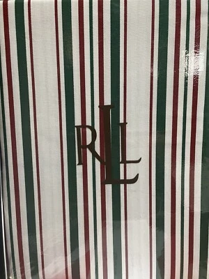 Ralph Lauren Noel Stripe Christmas Tablecloth Green Red White - 60 x 120" - Image 1 of 4