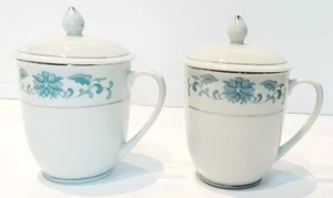 2 Vintage 1983 San Ci Tangshan Fine Bone China Mugs with Lid – Silver Trim - Bild 1 von 7