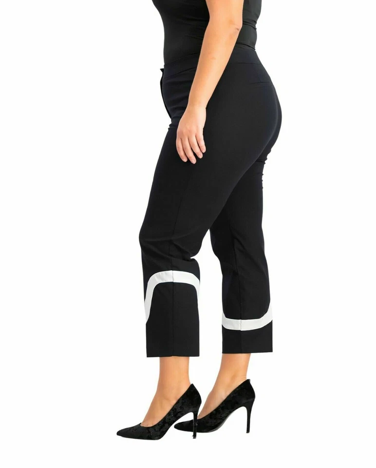 Alfani Womens 24w Plus Ponte Colorblock Ankle Pants Black 24