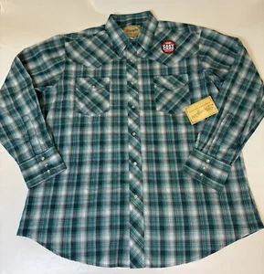 Wrangler Shirt Mens  Green Plaid Pearl Snap Western Pockets  XL           513 - Picture 1 of 6