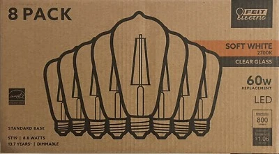 Feit Electric 8 Pack 60w Blanco Suave 2700K Vidrio Transparente ST19 LED Regulable 8292 Foto 1 de 4