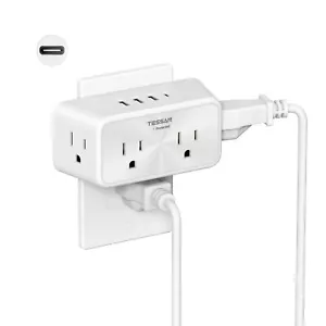 4 Outlet Extender with USB C Port 3-Side Multi Plug Surge Protector Wall Charger - Picture 1 of 6