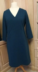 Boden Bronte Style Teal V Neck Ribbed 3/4 Sleeve Ottoman Dress Size 18 Long - Picture 1 of 7