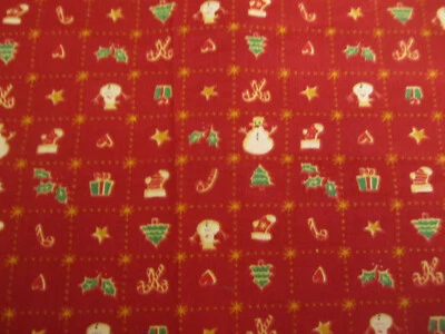 Cotton Fabric Christmas Holiday Snowman Tree santa  Squares Green Red 1yd x 42 - Image 1 of 4