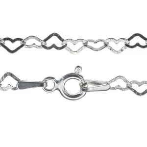 Pulsera de plata de ley 925 cadena de eslabones de corazón para dama - 3 mm - 7,5 pulgadas - Imagen 1 de 14