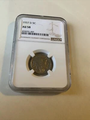 1937 D Buffalo Nickel NGC AU58 - Image 1 of 2