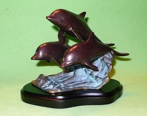 PORPOISES / DOLPHINS statue by SPI South Pacific International  Bronze & brass - Picture 1 of 10