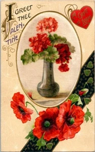 Valentine Lovers Heart Vintage Postcard Sweethearts Lover Flower Bouquet Gift - Picture 1 of 2