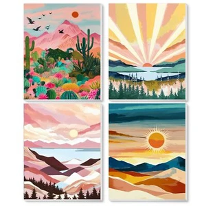 4 Pack Paint by Number for Adults Framed Canvas Sunset Arts for Adults Beginn... - Picture 1 of 7
