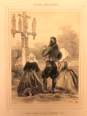 Homme et femme Pontcroix, Finistère, lithographie Lalaisse, Galerie Armoricaine - Photo 1/2