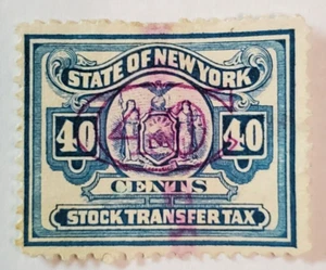 Bundesstaat New York ~ Lagertransfersteuermarke ~ 40 ¢ grüne rechteckige Briefmarke ~ um 1936 - Bild 1 von 6