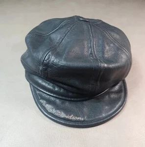 Vintage Harley Calfskin Leather Hat w/ Official Embroidered Logo & Metal Tag - Picture 1 of 6