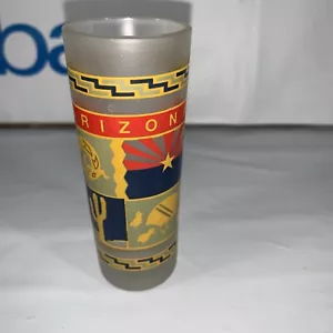 Vintage Souvenir Shot Glass Arizona Frosted with Gold, Red, Yellow and Blue - Picture 1 of 7