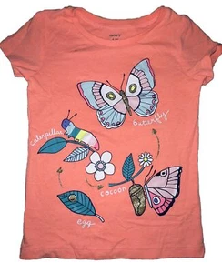 Carters Girls Neon Orange Butterfly Short Sleeve Shirt Size 4/5 - Picture 1 of 5