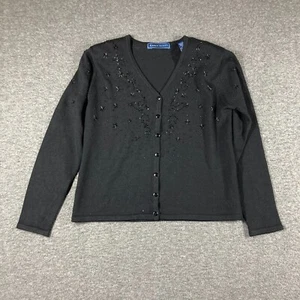 Karen Scott Wool Blend Beaded Cardigan Sweater Womens Medium M Black - Picture 1 of 9