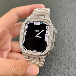 Per Apple Watch Cassa Acciaio Diamante Lunetta Cinturino 44mm 45mm Rovere Mod Kit - Foto 1 di 10
