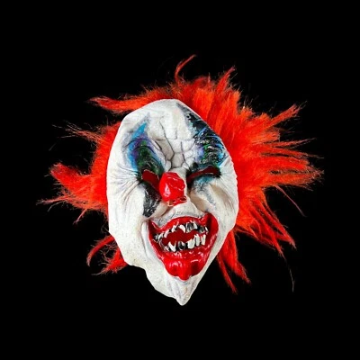 Scary Red Hair Clown Mask Party Halloween Rubber with fake hair - Image 1 of 4