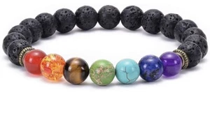 REIKI HEALING BRACELETS 7 CHAKRA HEALING BALANCE LAVA STONE 8mm - Picture 1 of 4