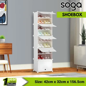 SOGA 8 Tier Shoe Rack Organizer Sneaker Footwear Storage Stackable Stand White - Picture 1 of 9