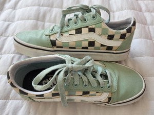 teal vans checkered