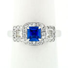 18K or Blanc 1.70ct Agl Émeraude Étape Coupe Royal Bleu Bague Saphir & Diamant