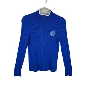 Maglione Lauren Active Ralph Lauren 100% cotone blu royal full zip maglia cavo M - Foto 1 di 6