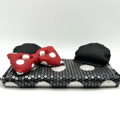 Loungefly Minnie Mouse Wallet Sequins Polka Dot Puffy Bow Ears Disney Parks WDW - Image 1 of 4