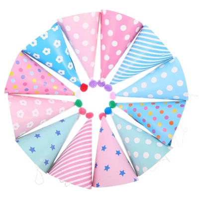  12pcs Birthday Cone Hats Kids: Colorful Paper Cone Birthday Hats - Toddler - Image 1 of 4