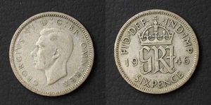 *GB 6 Pence Silver Coin 1946, 2.83 g, 19.3 mm Great Britain G.B. UK [E7098]7f6 - Picture 1 of 1
