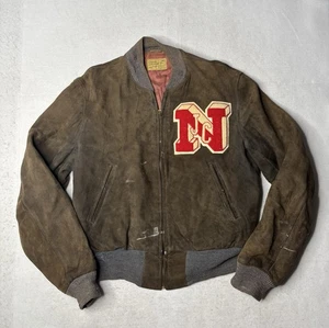 Vintage Lincoln Ellsworth Brown Suede Bomber Jacket Size Medium - Picture 1 of 7