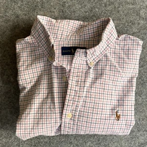 Camisa Ralph Lauren Para Hombres XL Blanca Abotonada Azul Rosa Rayas Carne Poni Informal - Imagen 1 de 9