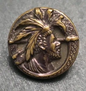 Vintage RARE Metal Picture Button Man Friday Robinson Crusoe Metal Shank Round - Picture 1 of 4