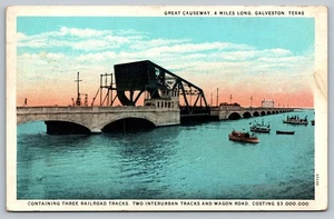 Vintage Galveston Texas Great Causeway Linen Postcard Bridge View - Picture 1 of 2