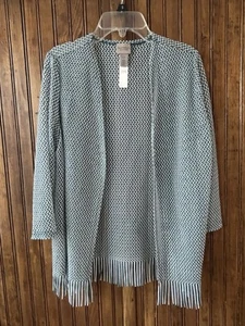 Chicos Easywear Collection Mesh Open Knit Cardigan Jacke Teal Cream Gr. 0 XS - Bild 1 von 8